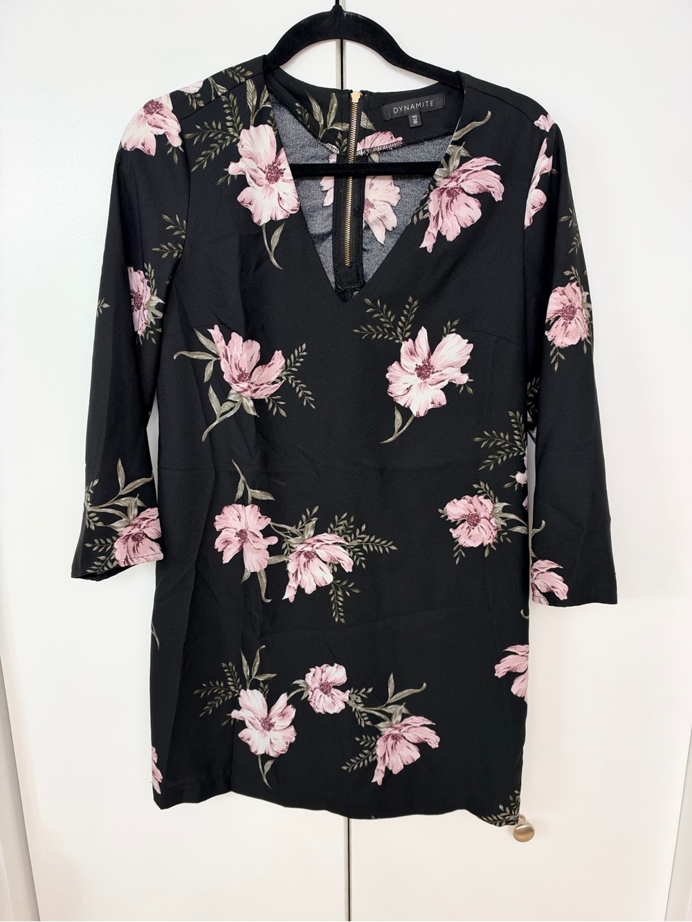 Dynamite Black Dress with Pink Floral Print